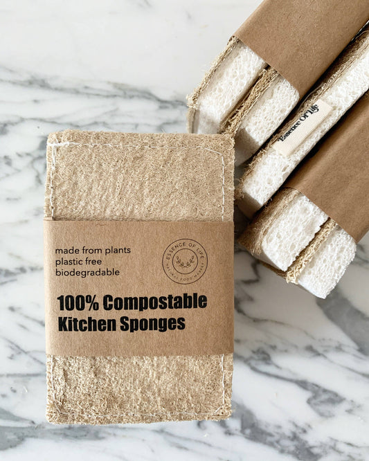 Essence of Life Organics - 100% Compostable Kitchen Sponges, 2 pack