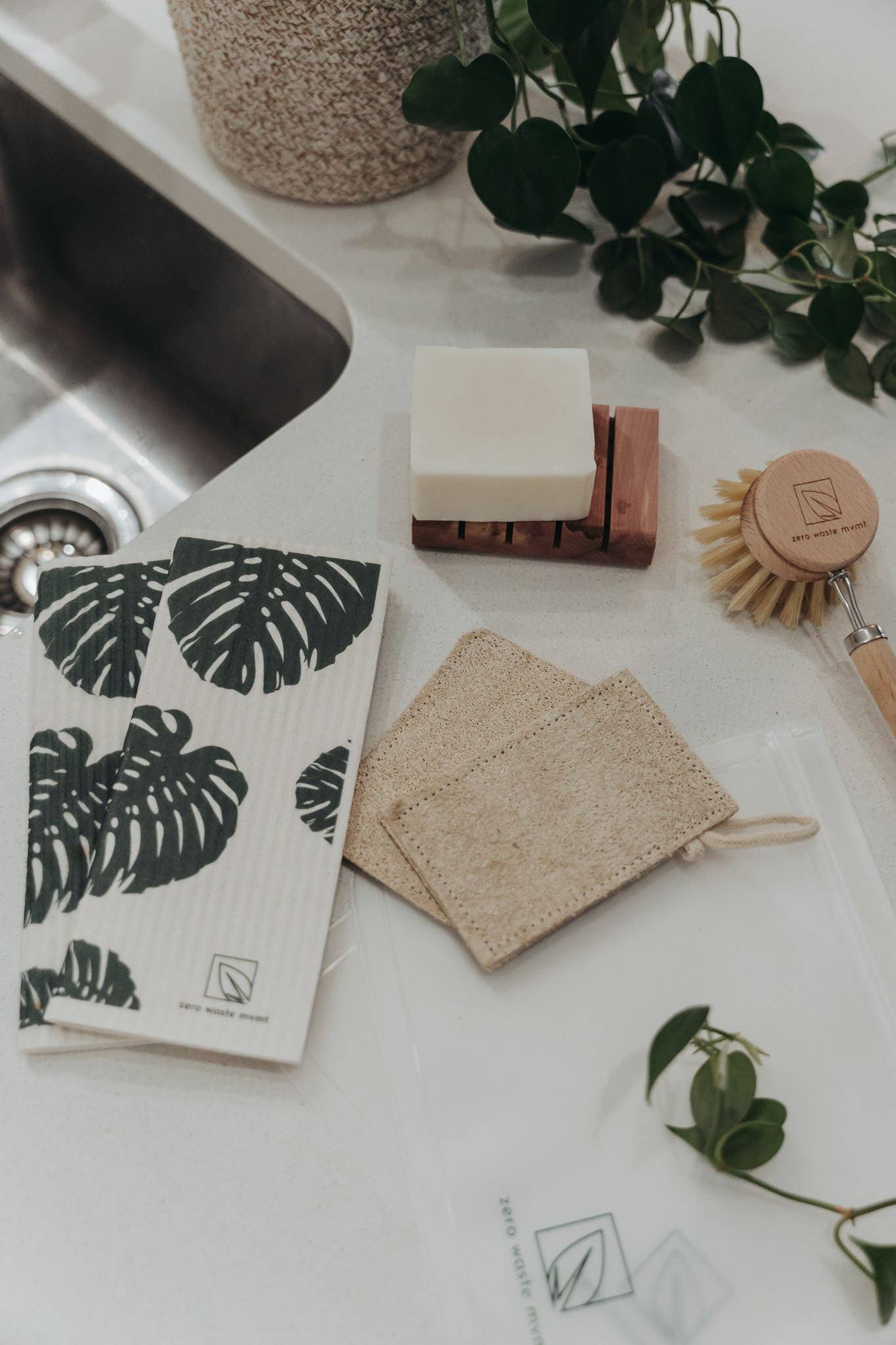 Zero Waste MVMT - 2 Pack Eco Dish Cloth | Swedish Dishcloth | Monstera Print