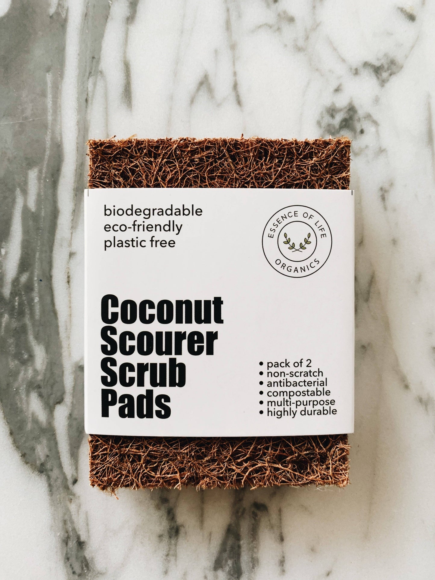 Essence of Life Organics - Coconut Scourer Scrub Pads, 100% plant based and compostable, pack of 2