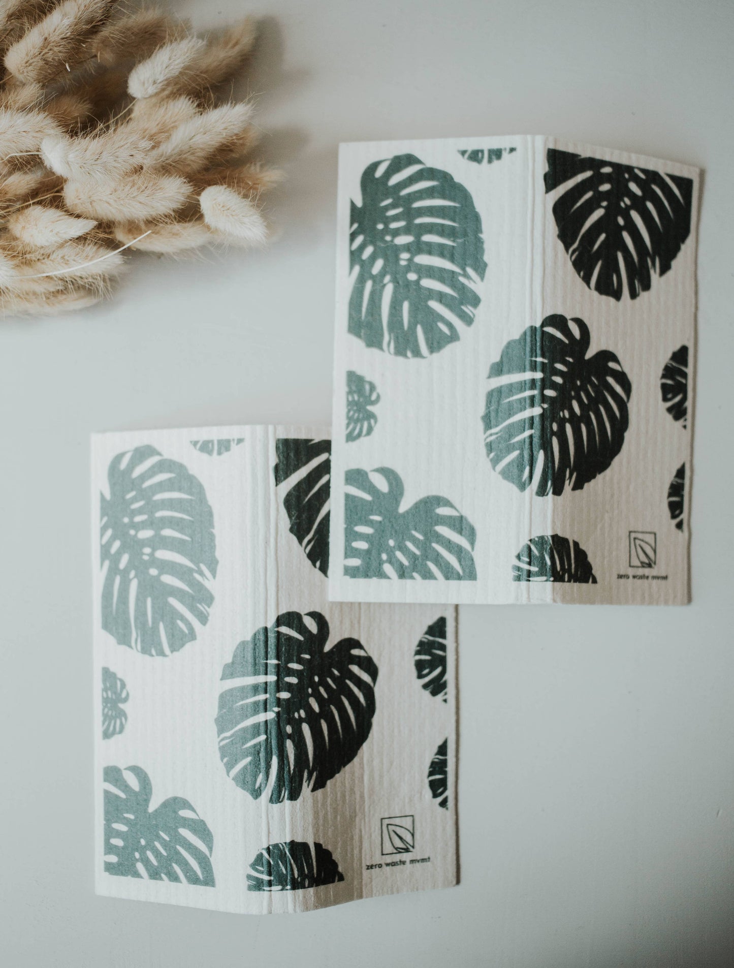 Zero Waste MVMT - 2 Pack Eco Dish Cloth | Swedish Dishcloth | Monstera Print